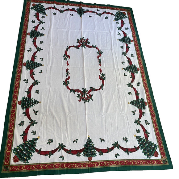 Christmas Tablecloth Cotton Blend Festive Holiday Table Cover Large Rectangle - Picture 8 of 8